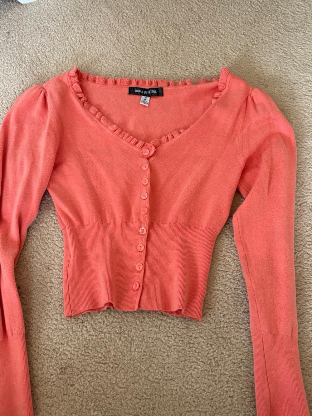 Urban Outfitters Coral Ruffle-Trim Button Crop Top